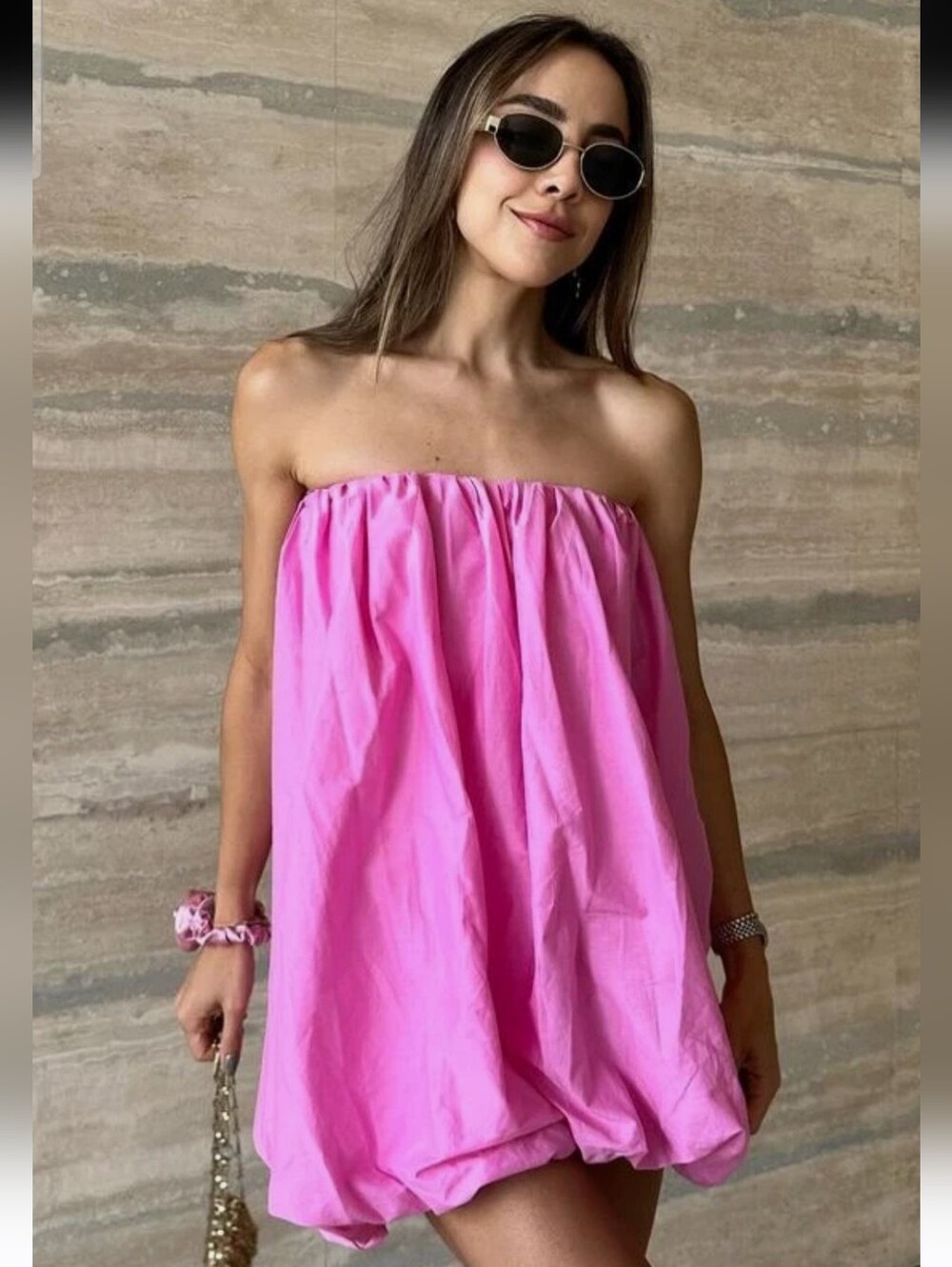 Zara NWT Pink Strapless Bubble Hem Mini Dress Size Small - Picture 9 of 16